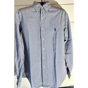 Ralph Lauren Mens Classic Fit Plaid Button Down Shirt Blue White Size 16 1/2